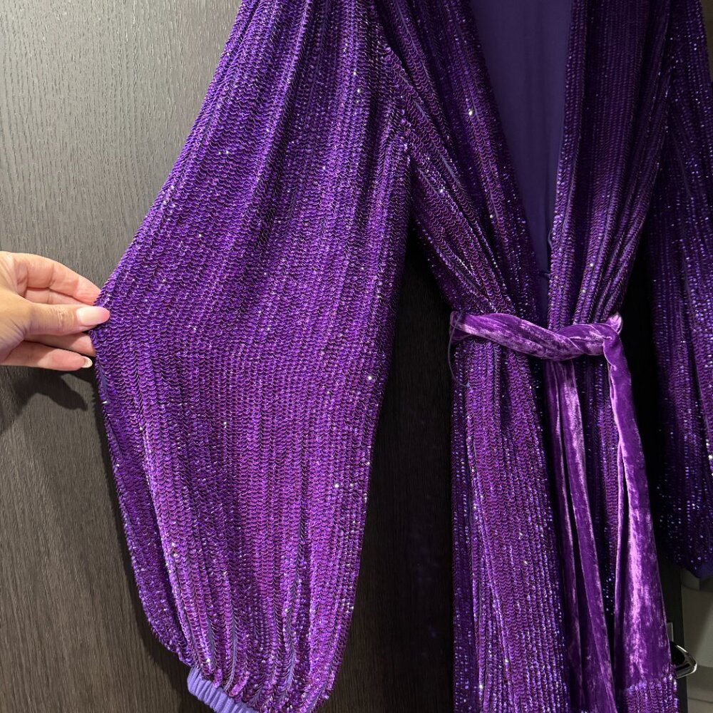 Retrofête gabrielle velvet-trimmed sequined chiffon mini wrap dress, Size M - Picture 11 of 13